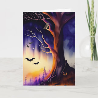 Carte Halloween de la forêt hantée de l'arbre éffrayant