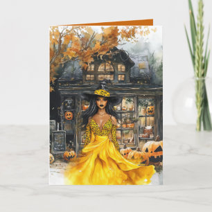 Carte Halloween de sorcière à la vitrine effrayant