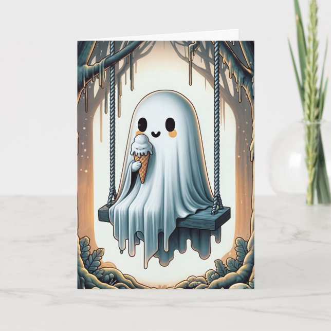 Carte Halloween Dessin-Caricature Ghost Manger Un Cône D (Devant)