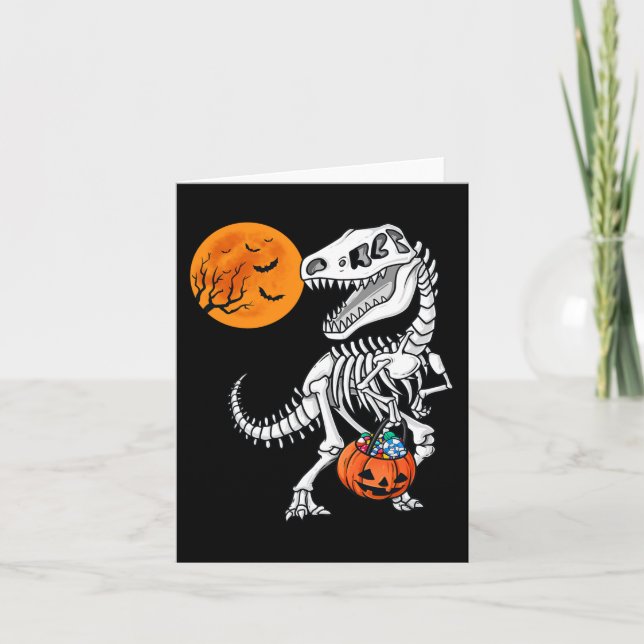 Carte Halloween Dinosaur T Rex Skeleton Scary Garçons En (Devant)