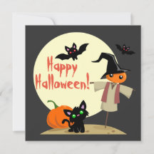 Carte Halloween d'un épouvantail mignon et d'un ch