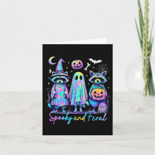 Carte Halloween éffrayant Et Feral Raccoon Witch Ghost J