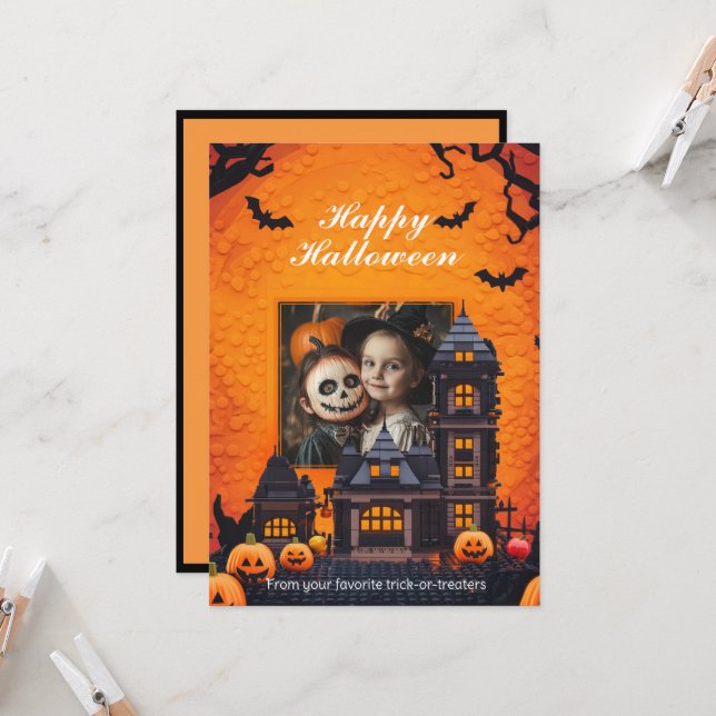 Carte Halloween Éffrayant Family Fun (Devant/Arrière en situation)
