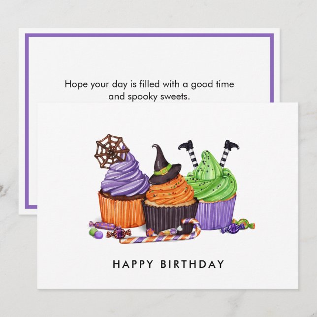 Carte Halloween Éffrayant Sweet Cupcakes Anniversaire (Devant / Derrière)