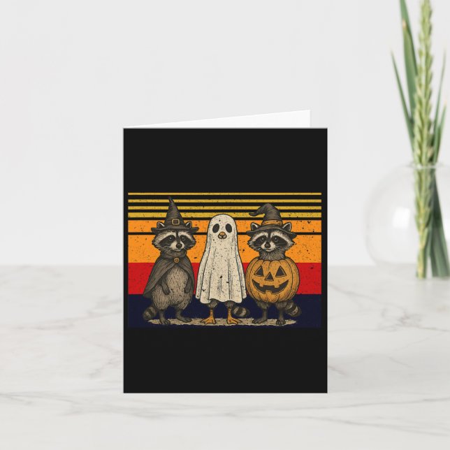 Carte Halloween éffrayante Et Férale Cute Ghost Raccoon  (Devant)