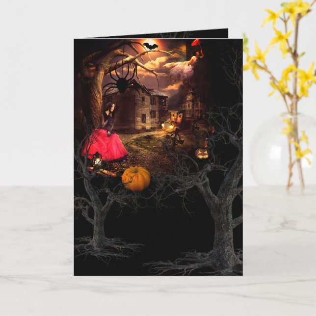 Carte Halloween éffrayante et joyeuse (Fleur jaune)