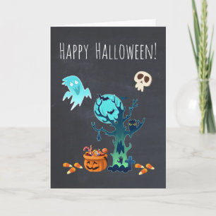 Carte Halloween Fantômes Créatures Chauves-Souris Crânes