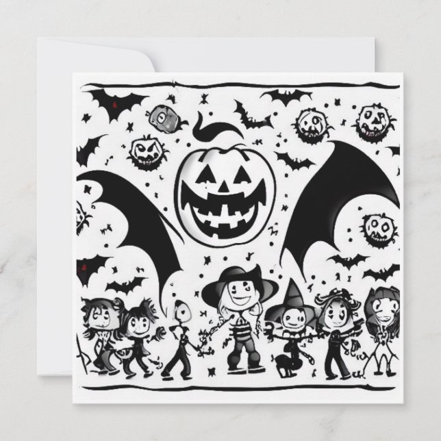 Carte Halloween fiesta en noir et blanc  (Devant)