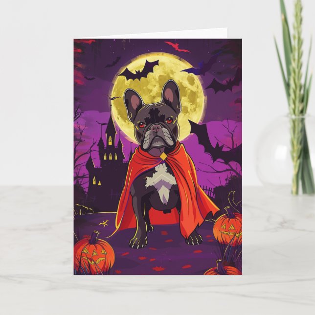 Carte Halloween Français Bulldog Vampire Citrouille effr (Devant)