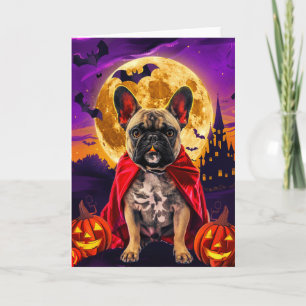 Carte Halloween French Bulldog Vampire Citrouilles Épuré
