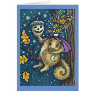 CARTE HALLOWEEN FUNNY, SQUIRREL DE COUCHER