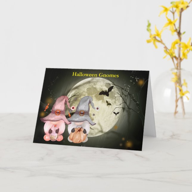 Carte Halloween Gnomes Pleines lunes Vacances en famille (Fleur jaune)