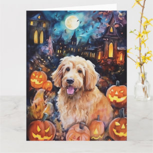 Carte Halloween Goldendoodle avec la peur Citrouille