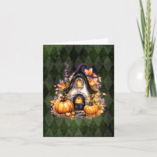 Carte Halloween Gothique Automne Fée Cottage Vert Jacqua