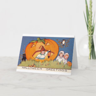 Carte Halloween Greeting Kids, Citrouille, hibou