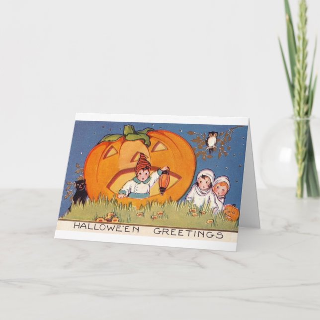 Carte Halloween Greeting Kids, Citrouille, hibou (Devant)