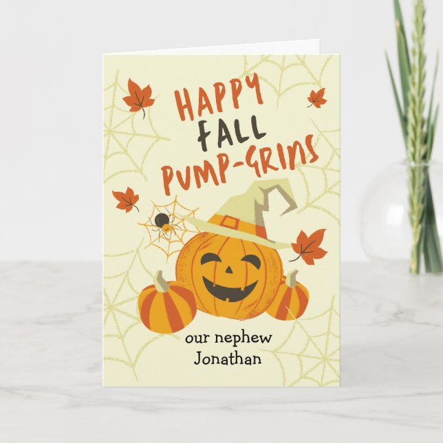 Carte Halloween Grin pour Nephew mignon Citrouille (Devant)