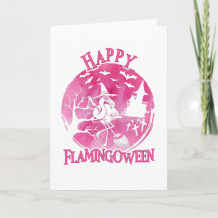 Carte Halloween Happy Flamingoween Flamant rose aquarell