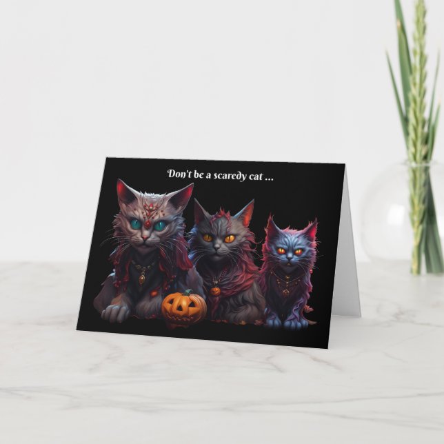 Carte Halloween humoristique chatte vampires avec brilla (Devant)