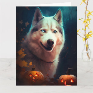 Carte Halloween Husky Sibérien Avec La Peur Citrouille