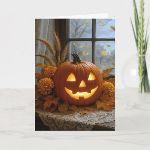 Carte Halloween Jack-o-Lanterne En Fleurs D'Automne