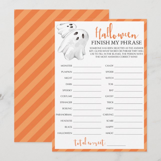 Carte Halloween Jeu de Soirée Thématique Terminer Mon Ph (Devant / Derrière)