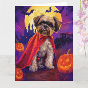 Carte Halloween Lhasa Apso Vampire Citrouilles effroi