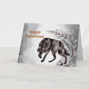 Carte Halloween Loup noir floral
