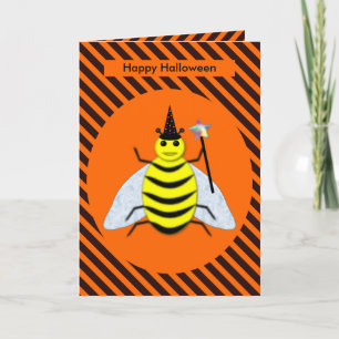 Carte Halloween Magic Bee Witch Orange et Black Stripes