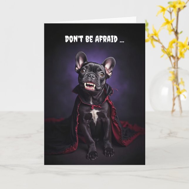 Carte Halloween mignonne Français Bulldog Frenche Vampir (Fleur jaune)