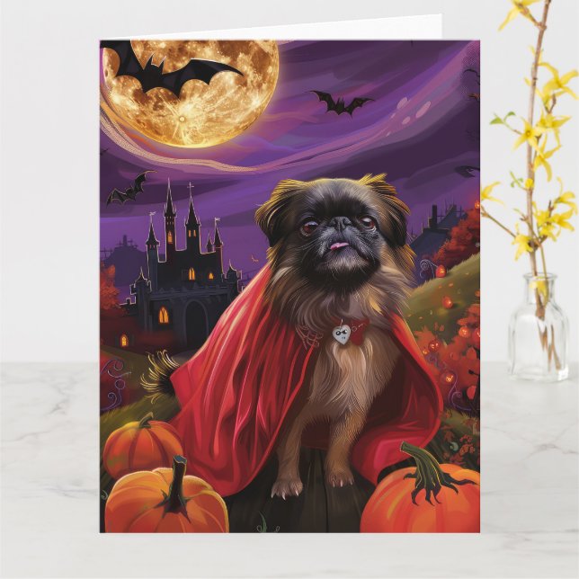 Carte Halloween Pekingese Vampire Citrouilles effroi (Fleur jaune)