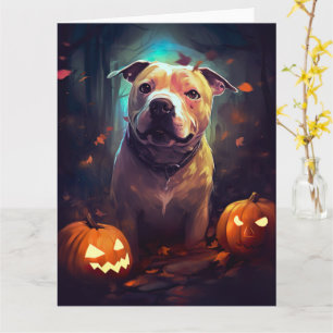 Carte Halloween Pitbull avec la peur Citrouille