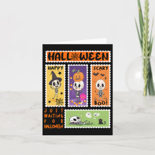 Carte Halloween Poster Timbre Rétro Skeleton Halloween K