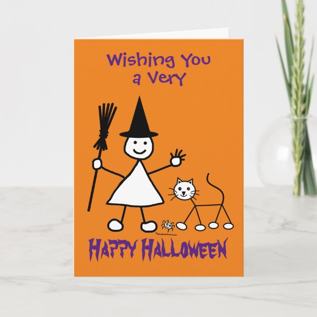 Carte Halloween pour enfants de sorcière de fille  (Devant)