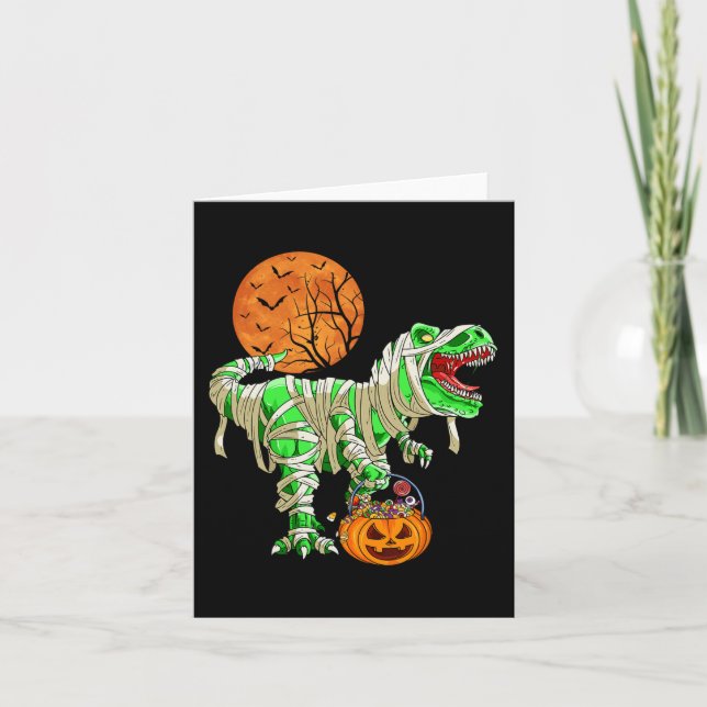 Carte Halloween pour garçons Dinosaur T-rex Mummy Pumpk (Devant)
