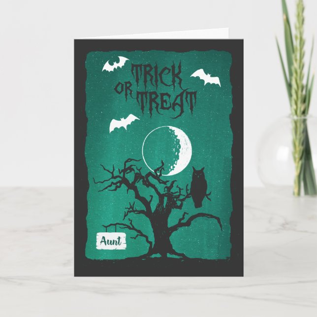 Carte Halloween pour tante, hibou Crooked Tree Moon & Ba (Devant)