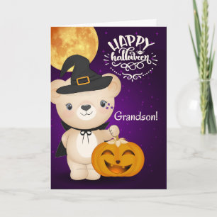 Carte Halloween pour Young Grandson Teddy Bear Witch