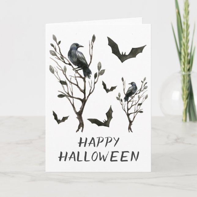Carte Halloween rappelle aquarelle noire et blanche de (Devant)