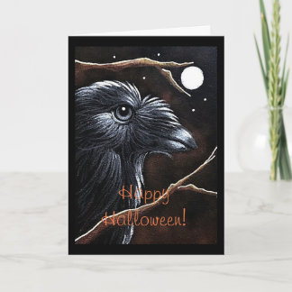 CARTE HALLOWEEN RAVEN CROW ET FULL MOON
