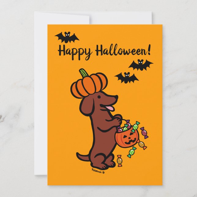 Carte Halloween Red Smooth Haired Dachshund (Devant)