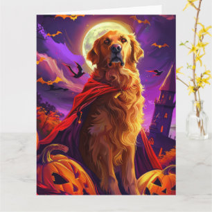 Carte Halloween Retriever doré Vampire Citrouilles Épouv