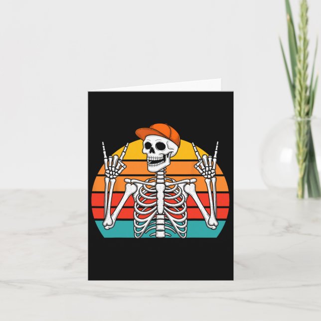Carte Halloween Rocker Skeleton Casquette Cool Punk Rock (Devant)