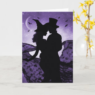 Carte Halloween Romance Love Silhouetté Couple et chauve