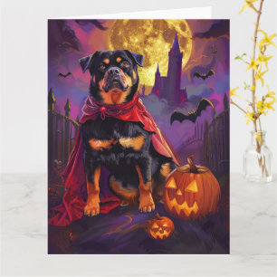 Carte Halloween Rottweiler Vampire Citrouilles effroi