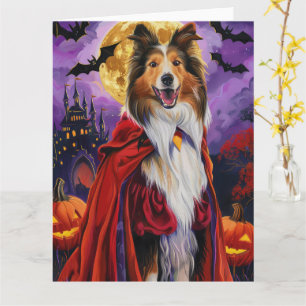 Carte Halloween Rough Collie Vampire Citrouilles effroi
