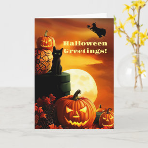 Carte Halloween salutations avec sorcière de chat noir