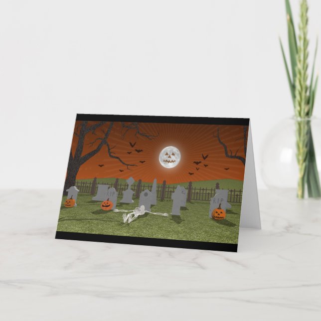 Carte Halloween : Scène de cimetière : (Devant)