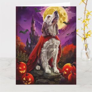 Carte Halloween Setter Anglais Vampire Citrouilles Effra