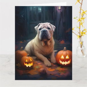 Carte Halloween Shar Pei Avec La Peur Citrouille