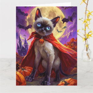 Carte Halloween Siamese Chat Vampire Citrouilles effroi